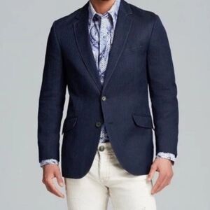 Robert Graham Campbell Blazer Men's Size 44 Linen Blend Navy Colorful Lining